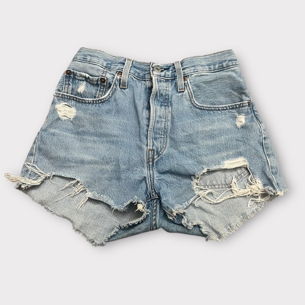 Levi’s 501 Distressed High Waisted Denim Shorts